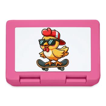 Chicken Hen Rooster Skateboard Comic Cartoon - Lunchbox - pink - Front