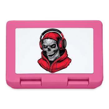 Crâne en sweat à capuche rouge avec écouteurs - Boîte à goûter - rose - Devant