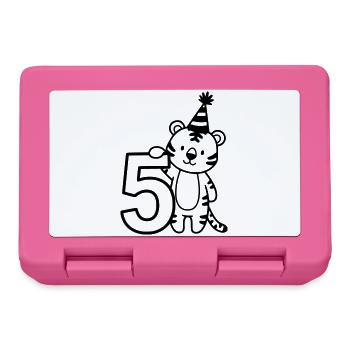 Party Tiger with Number 5 Cartoon Illustration - Lunchbox - pink - Front