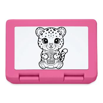 Leopard mit Becher - Brotdose - Pink - Vorne