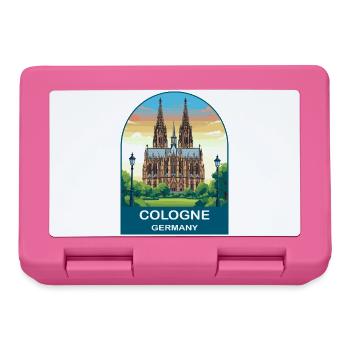 Affiche vintage de voyage de la cathédrale de Cologne, Allemagne - Boîte à goûter - rose - Devant