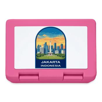Jakarta Indonesia Monas Skyline Retro Sunset Badge - Lunchbox - pink - Front