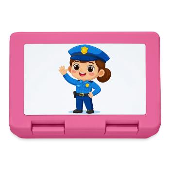 Comic policewoman waves laughing – Funny design - Lunchbox - pink - Front