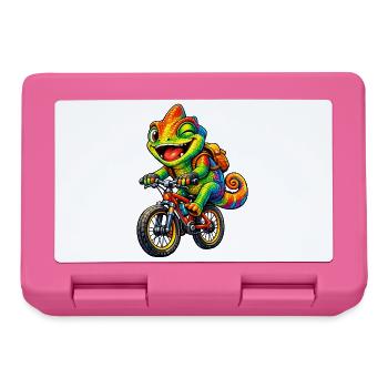 Chamäleon auf dem Fahrrad - Brotdose - Pink - Vorne