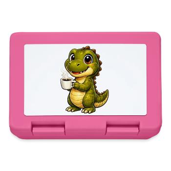 Dino mit Kaffee - Brotdose - Pink - Vorne