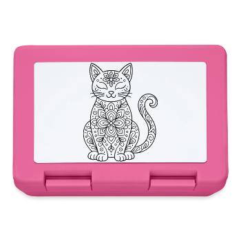 Katze mit Blumen Mandala im Körper zum ausmalen - Brotdose - Pink - Vorne