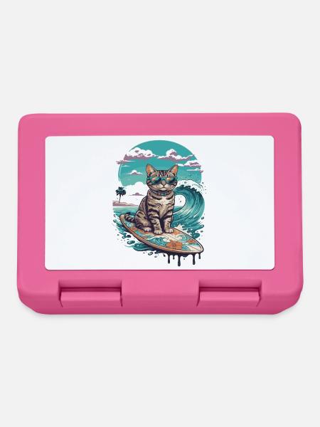 Surfer-Katze in tropischer Welle - Brotdose - Pink