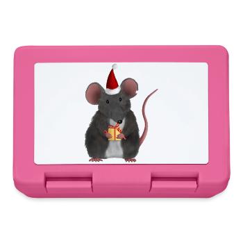 Weihnachtsratte mit Geschenk - Ohne Text - Brotdose - Pink - Vorne