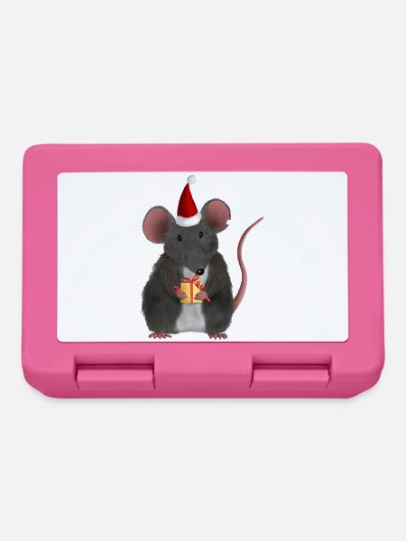 Weihnachtsratte mit Geschenk - Ohne Text - Brotdose - Pink