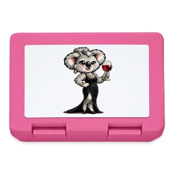 Koala-Dame im Abendkleid mit Rotwein - Brotdose - Pink - Vorne