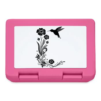 Floral motif with flowers and hummingbird. - Lunchbox - pink - Front