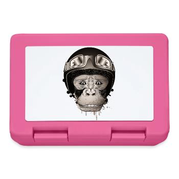 Schimpanse mit Retro Motorrad Helm und Brille - Brotdose - Pink - Vorne