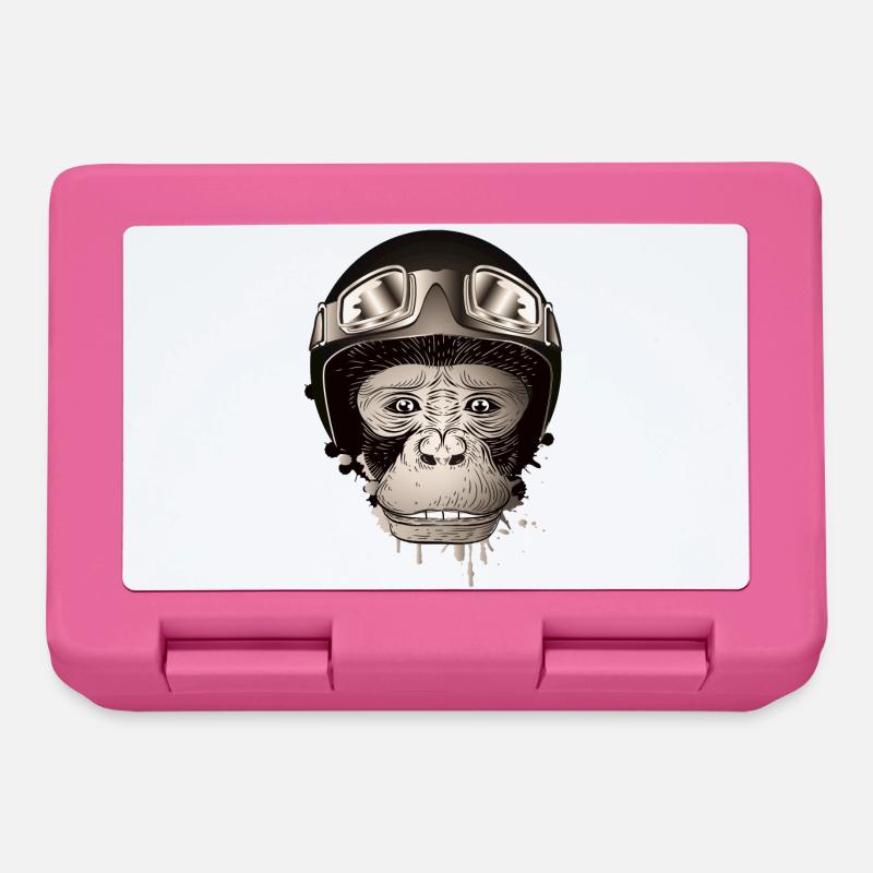 Chimpanzé avec casque de moto rétro et lunettes - Boîte à goûter - rose