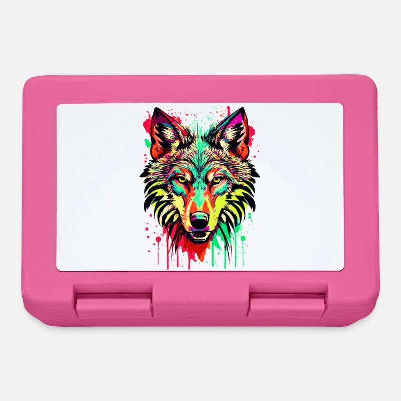 Wolf Farbenfroh - Bunter Wolf - Ich liebe Wölfe - Brotdose - Pink
