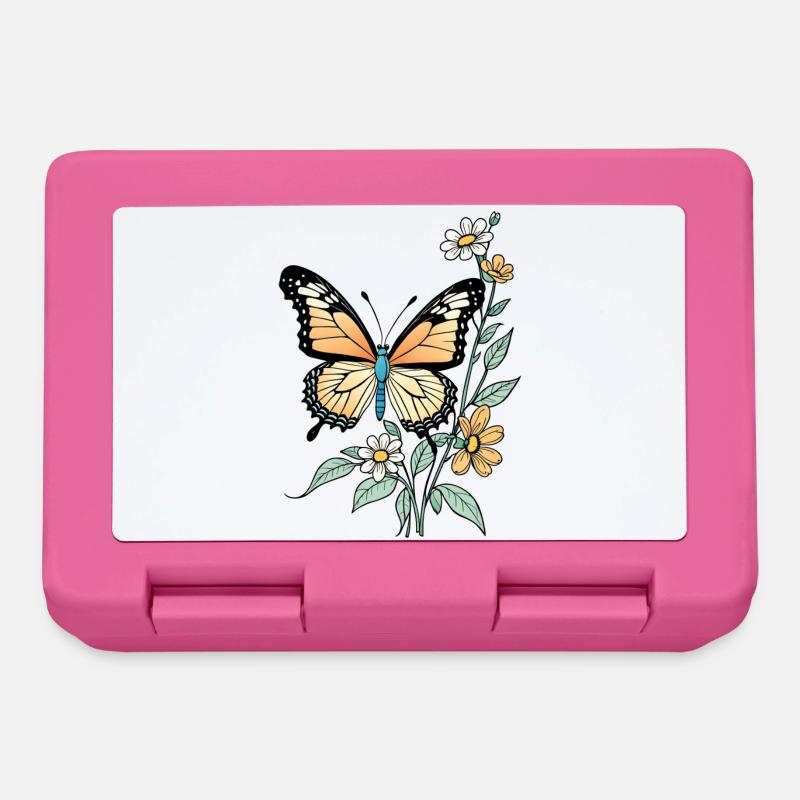 Schmetterling mit Blumen, Butterfly - Brotdose - Pink