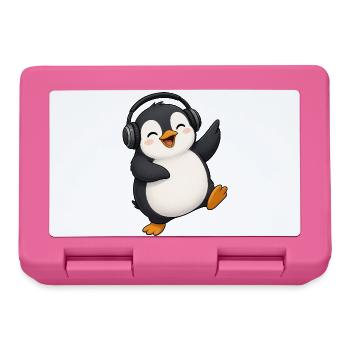 Mignon manchot dansant avec des écouteurs DJ de fête kawaii - Boîte à goûter - rose - Devant