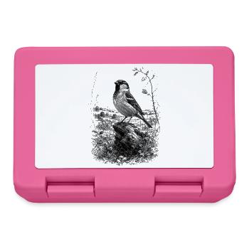 Un joli moineau dessiné artistiquement sur un tronc d’arbre - Boîte à goûter - rose - Devant