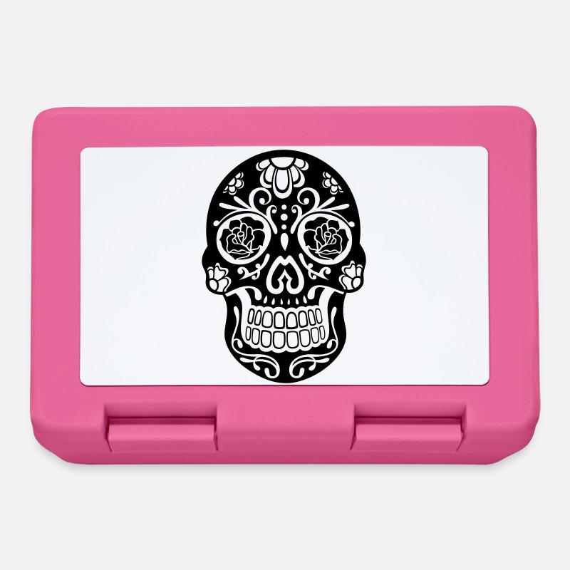 Sugar Skull Floral – Día de los Muertos Skull Blac - Lunchbox - pink