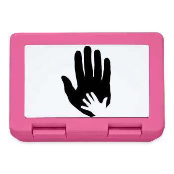 Baby, child hand in adult parent hand. - Lunchbox - pink - Front
