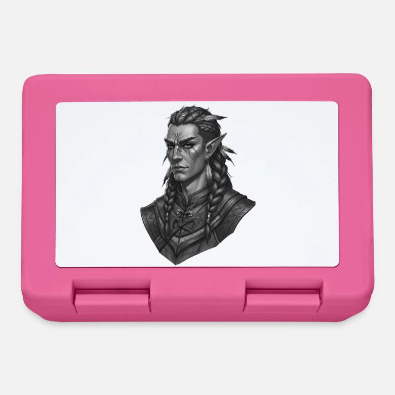 Elf Warrior Portrait in Black and White - Lunchbox - pink