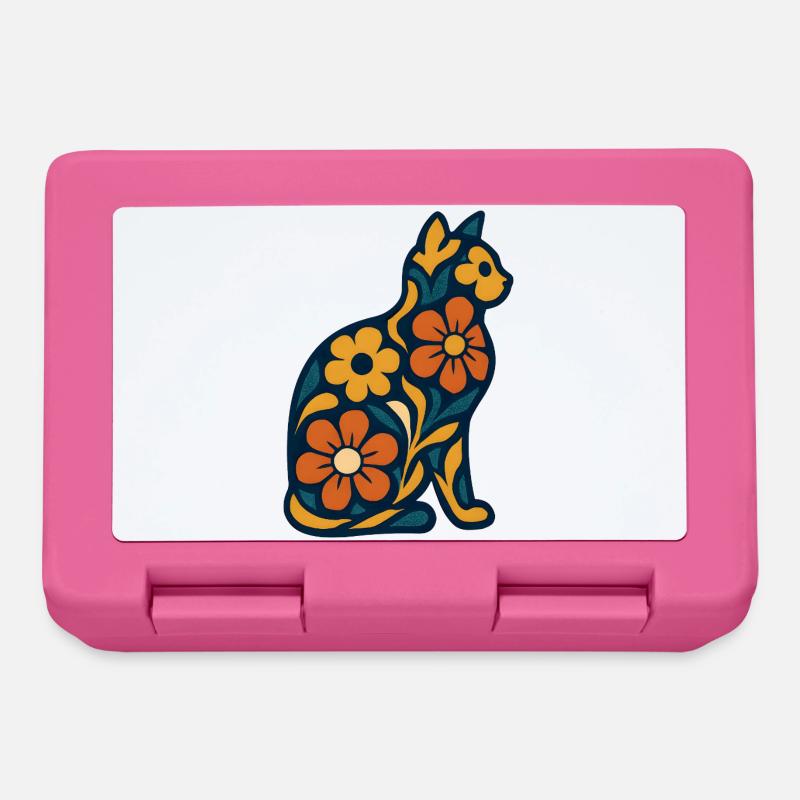 Chat fleur populaire dans un motif floral - Boîte à goûter - rose