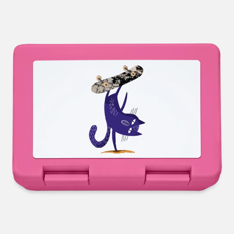 Lila Katze auf Skateboard - Brotdose - Pink
