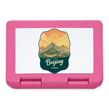 Pekinger Große Mauer Retro-Sonnenuntergangs-Reiseabzeichen - Brotdose - Pink - Vorne