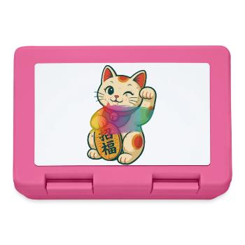 Winkende Glückskatze mit Regenbogen Effekt - Brotdose - Pink - Vorne