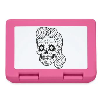 Mexikanischer Totenkopf_Rockabilly Frisur ausmalen - Brotdose - Pink - Vorne