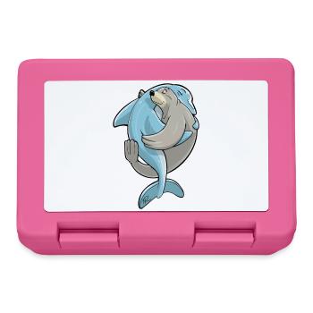 Beste Freunde für immer, Robbe umarmt Delfin - Brotdose - Pink - Vorne