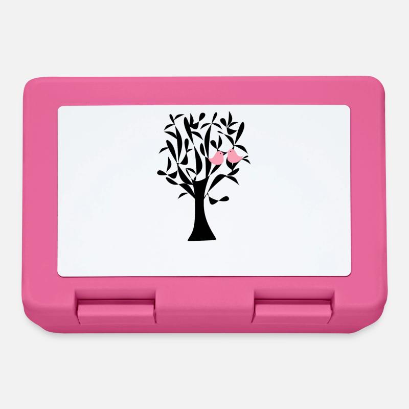 Arbre de vie majestueux et deux oiseaux roses amou - Boîte à goûter - rose