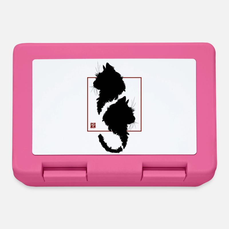 Minimalist red frame black cat japan - Lunchbox - pink