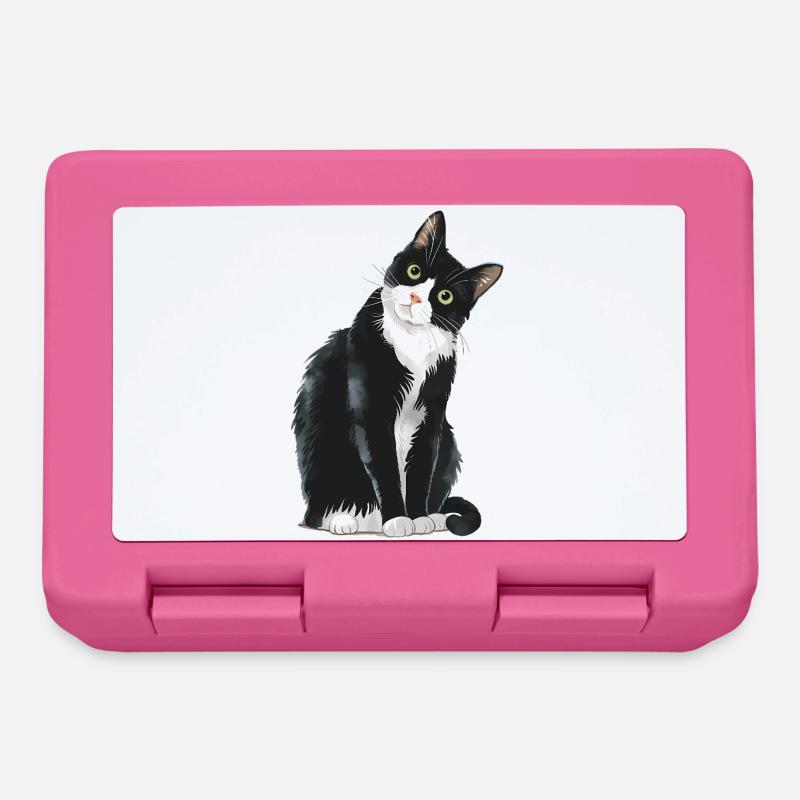 Schwarz-weiße Katze - Brotdose - Pink