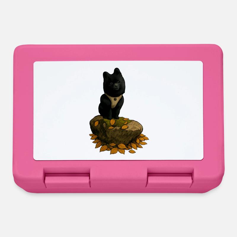 Chien Spitz Noir sur Un Tronc D’arbre - Boîte à goûter - rose