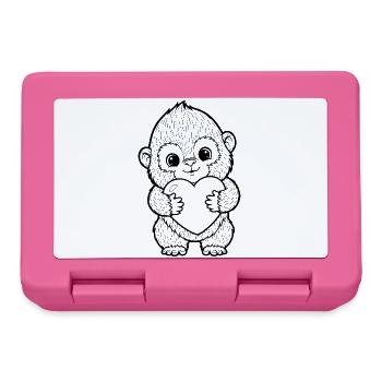 Cute Monkey with Heart – Love Animal Illustration - Lunchbox - pink - Front