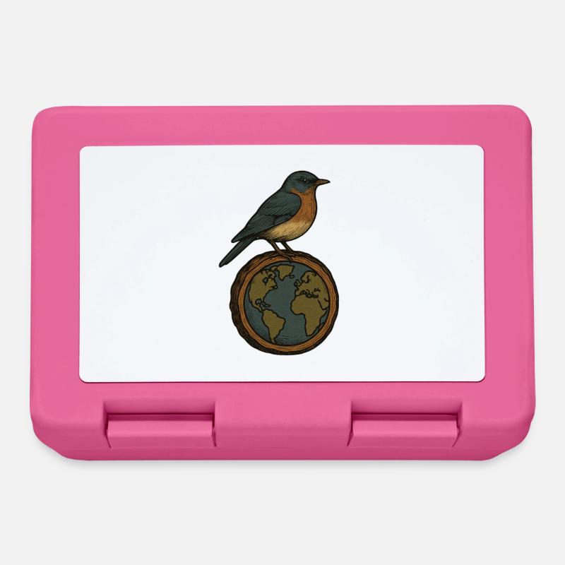 Robin on World Globe - Lunchbox - pink