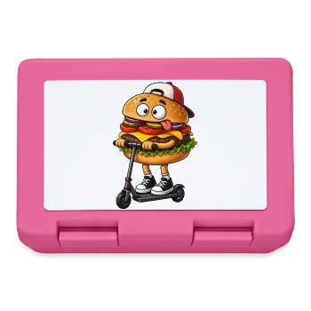 Lustiger Cartoon Roller Scooter mit Burger - Brotdose - Pink - Vorne