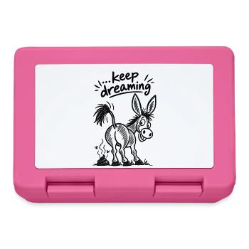 Black and white cartoon donkey with a big grin - Lunchbox - pink - Front