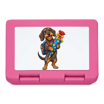 Dachshund Back to School – School Enrollment with School Cone - Lunchbox - pink - Front