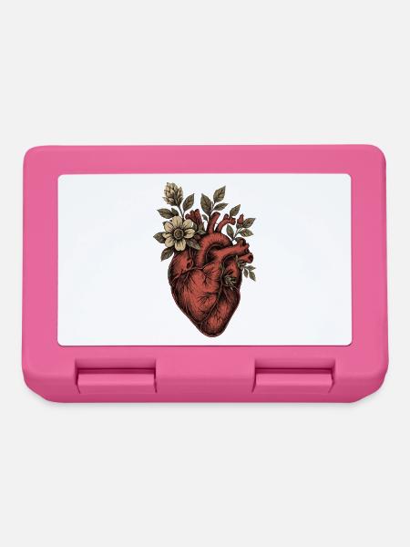 Graviertes Vintage-Blumenherz - Brotdose - Pink