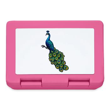 pfauen hahn in Edelblau, vögel,   - Brotdose - Pink - Vorne
