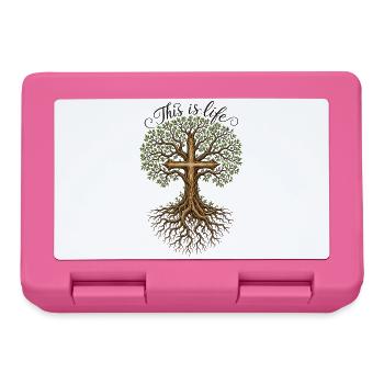 Religion Baum Kreuz Spruch - Brotdose - Pink - Vorne