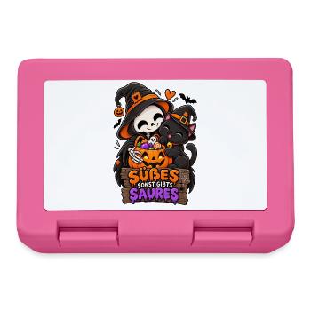 Süßes Skelettchen mit Halloween-Katze - Brotdose - Pink - Vorne