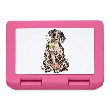 Deutsche Dogge mit Matcha Latte – Kaffeepause - Brotdose - Pink - Vorne