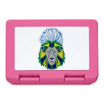 Löwenkopf mit Pfauenfedernkunst - Brotdose - Pink - Vorne