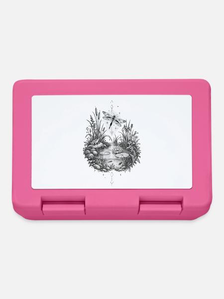 Teichbiotop mit Libelle Frosch und Pflanzen - Brotdose - Pink