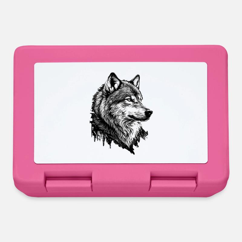 Monochromer Wolf Linienkunst - Brotdose - Pink