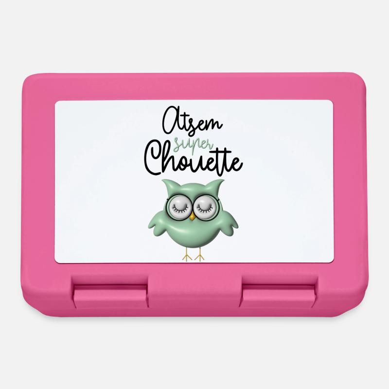 Atsem super chouette verte 3D - Boîte à goûter - rose