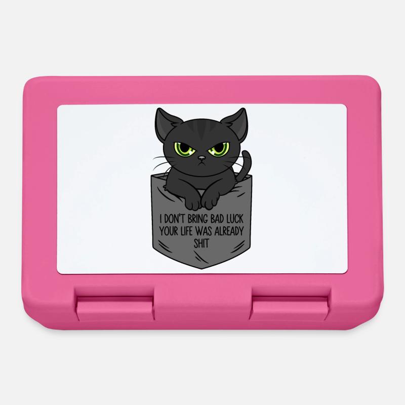 Poche poitrine chat noir Je n’apporte pas de malchance - Boîte à goûter - rose