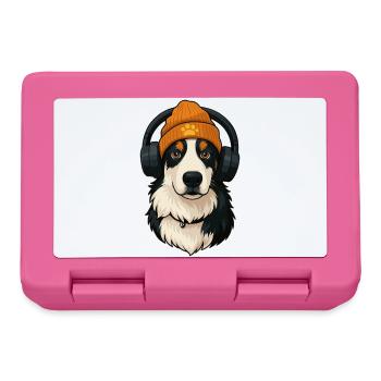 Australian Shepherd with cap and headphones - Lunchbox - pink - Front